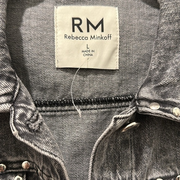 REBECCA MINKOFF GRAY STUDDED DENIM JACKET NWOT sz L - Picture 2 of 5